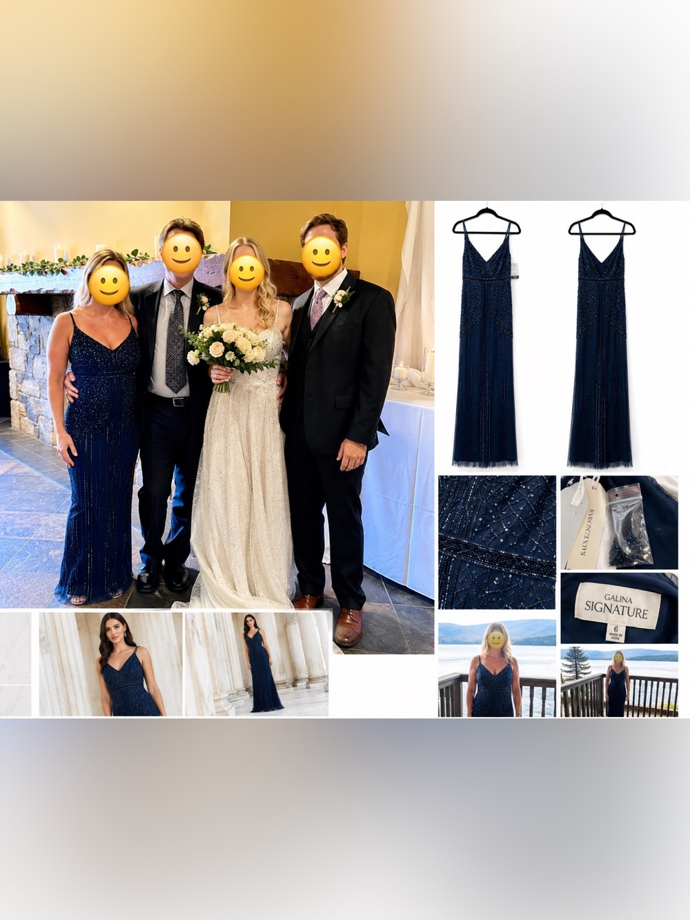 Galina signature Navy Beaded Gown Size 6 Formal Prom Mother of the Bride